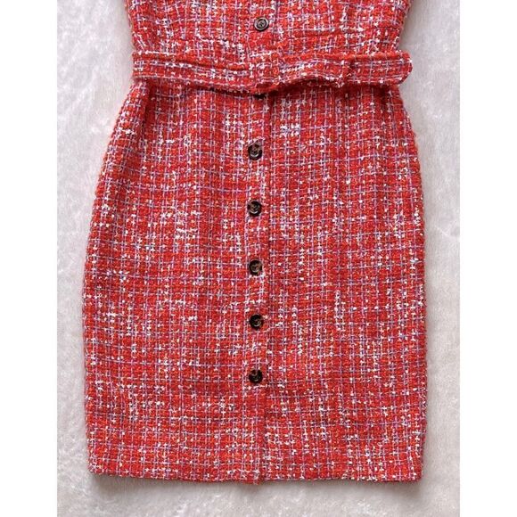 Ann Taylor Red Tweed Button-Front Sheath Dress - Picture 8 of 16